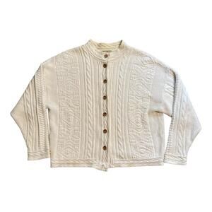 Vintage L.L. Bean Cream Cable Knit Button Up Cardigan Sweater Size XL